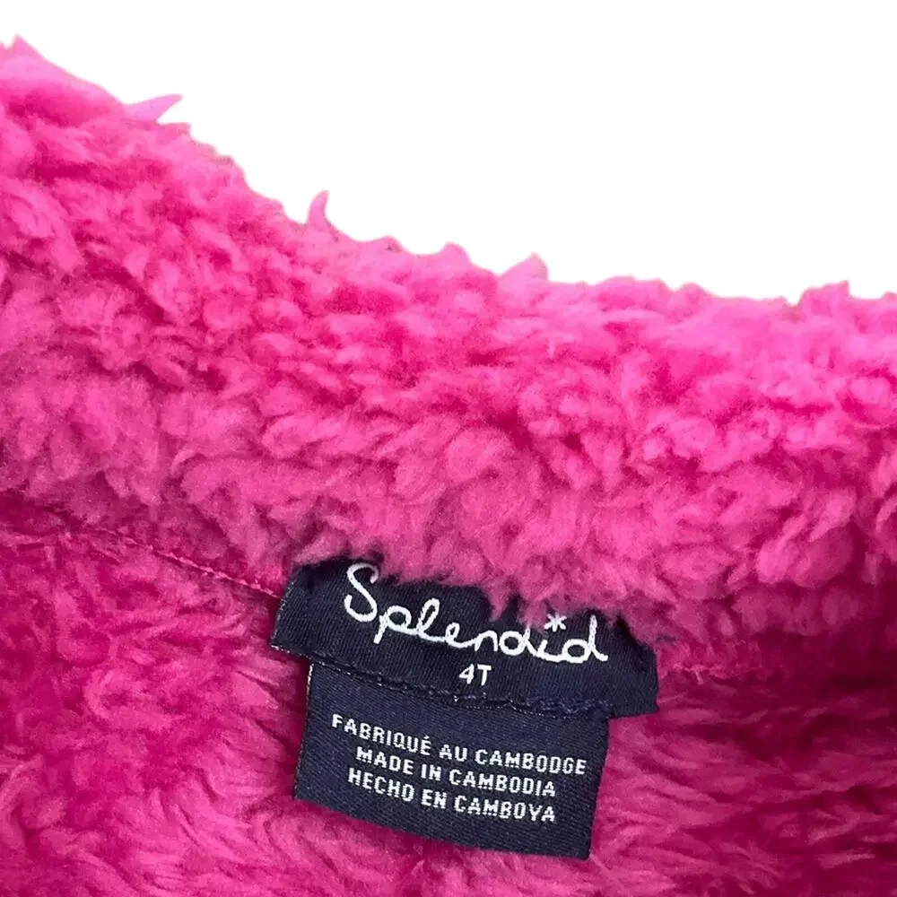 Splendid Girl's Jacket Fleece Zip Up Pink with Blue Hearts Size 4T